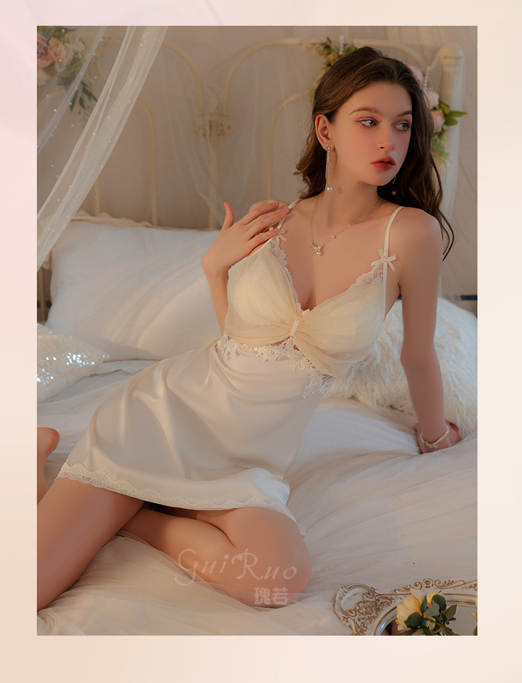 Белая сетчатая подол на косточках Babydoll атласная ночная рубашка
